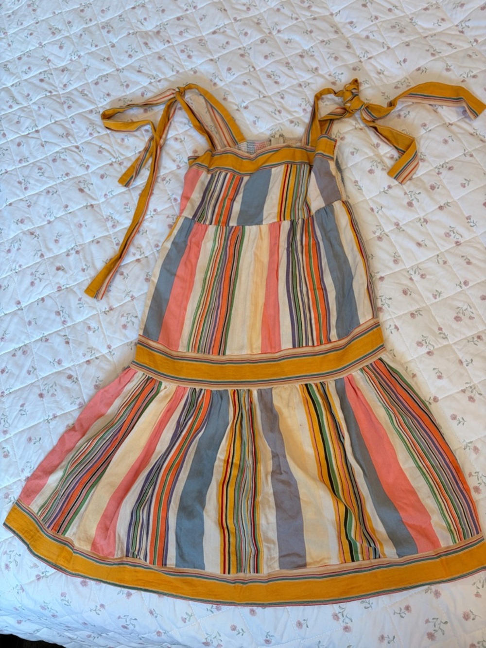 By Together Multicolor Striped Tie-Shoulder Sundress with Mustard Trim